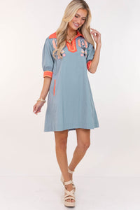 Effortlessly Put Together Blue Embroidered Dress