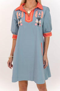 Effortlessly Put Together Blue Embroidered Dress