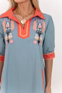 Effortlessly Put Together Blue Embroidered Dress