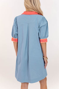 Effortlessly Put Together Blue Embroidered Dress
