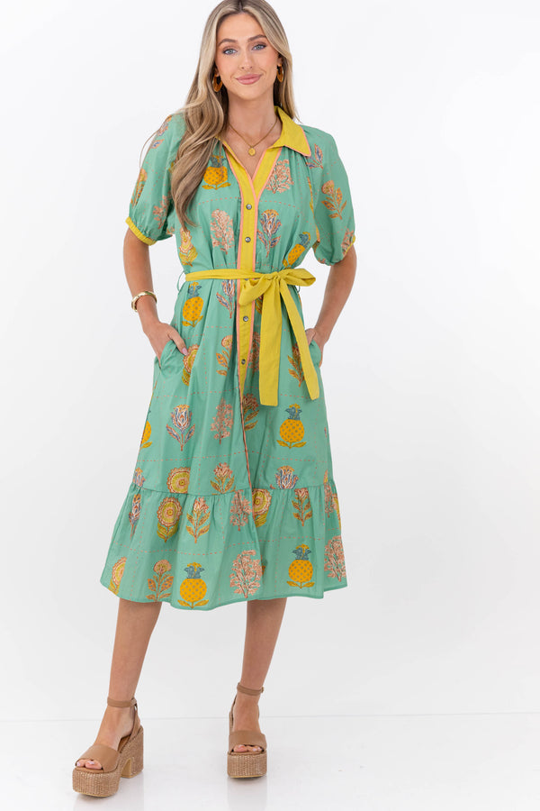 Relaxed With Intention Mint Medallion Midi Dress