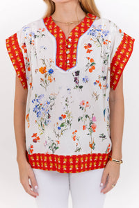 Comfortably Polished Red Floral Blouse