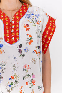 Comfortably Polished Red Floral Blouse