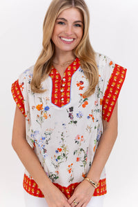 Comfortably Polished Red Floral Blouse