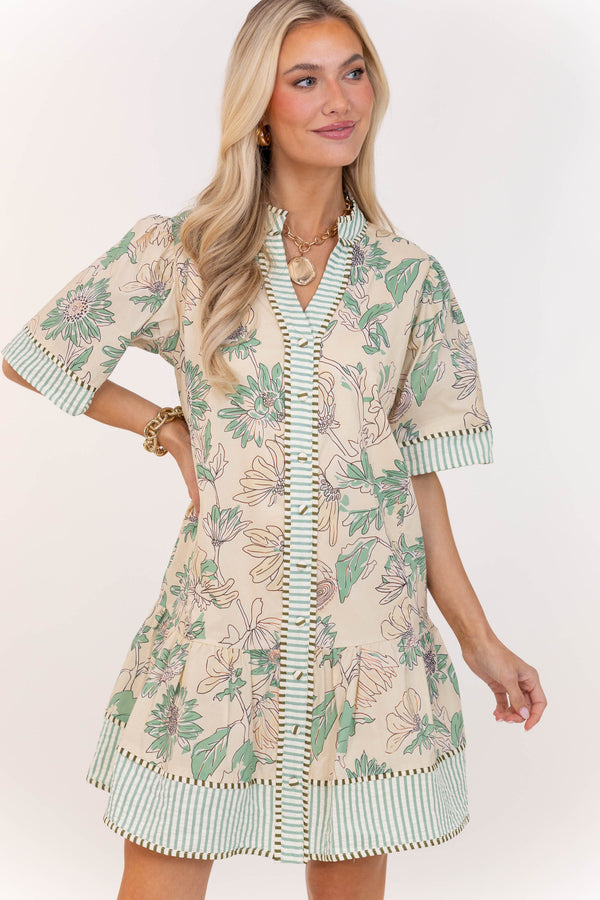 This One Just Works Sage Floral Babydoll Dress