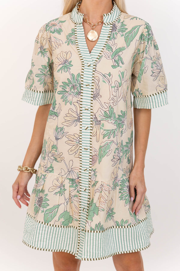 This One Just Works Sage Floral Babydoll Dress