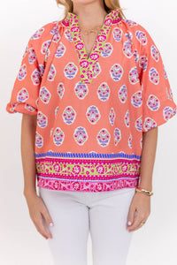 An Easy Yes Coral Floral Blouse