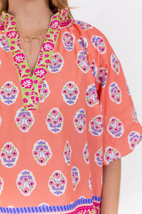 An Easy Yes Coral Floral Blouse