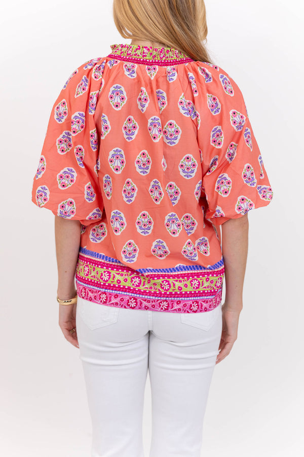 An Easy Yes Coral Floral Blouse