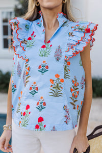 Out The Door Blue Floral Blouse