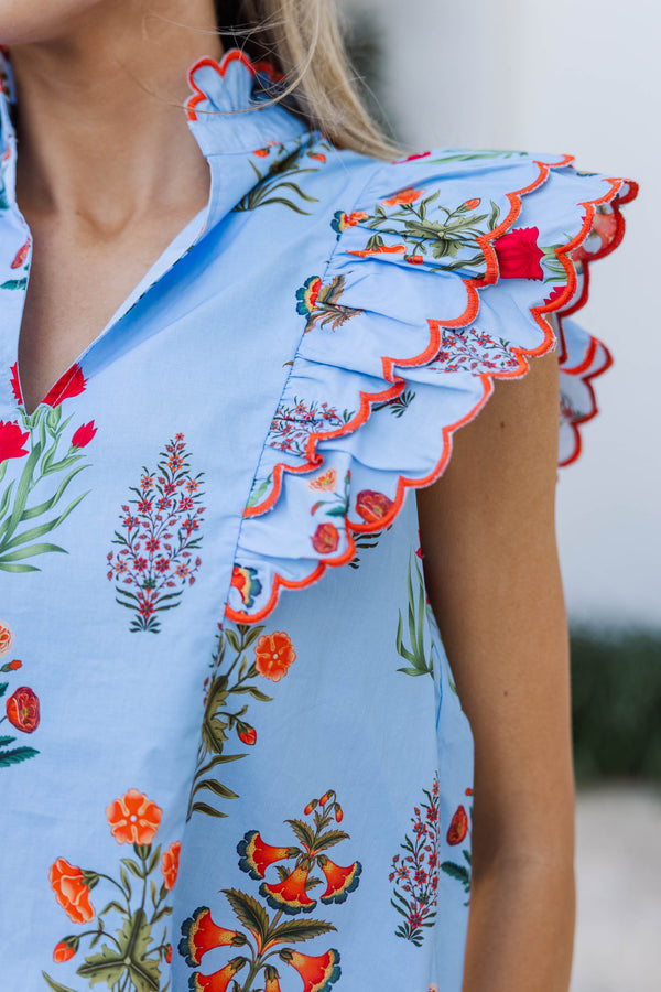 Out The Door Blue Floral Blouse
