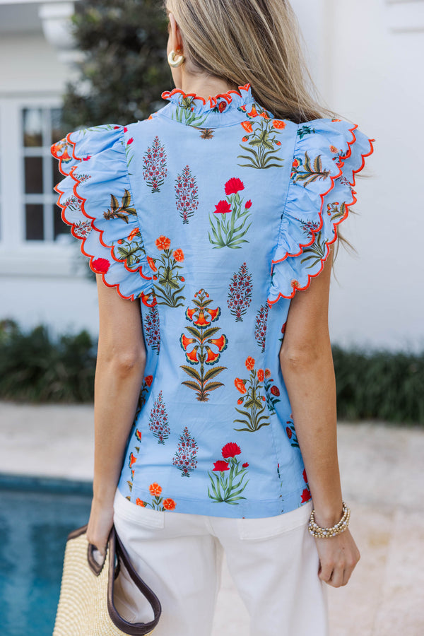 Out The Door Blue Floral Blouse