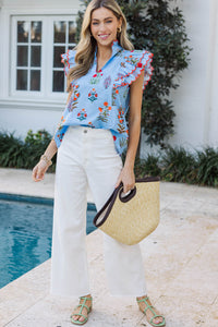 Out The Door Blue Floral Blouse