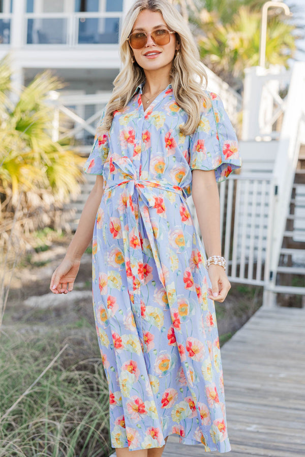 Nothing Extra Needed Light Blue Floral Midi Dress