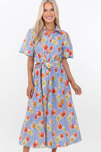 Nothing Extra Needed Light Blue Floral Midi Dress