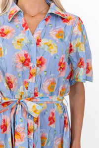 Nothing Extra Needed Light Blue Floral Midi Dress