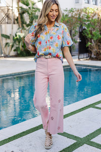 Soft And Simple Light Blue Floral Blouse