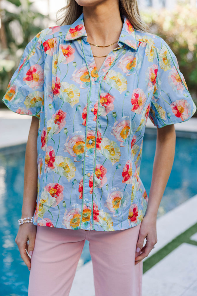 Soft And Simple Light Blue Floral Blouse – Shop the Mint