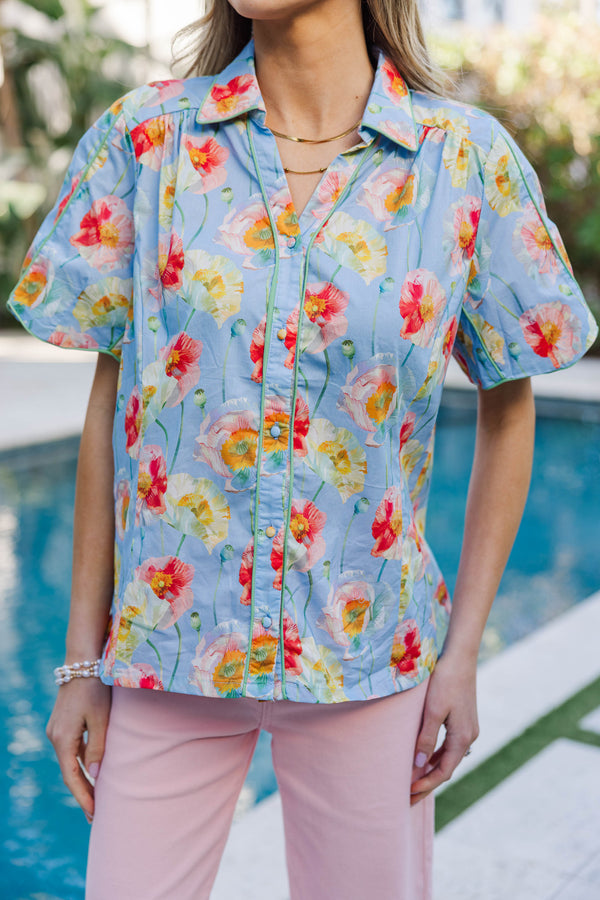 Soft And Simple Light Blue Floral Blouse
