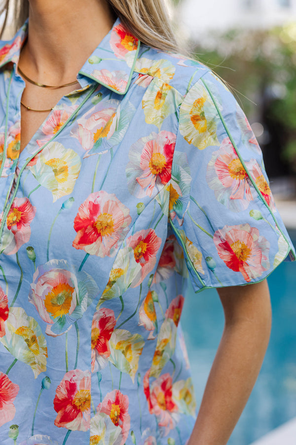 Soft And Simple Light Blue Floral Blouse