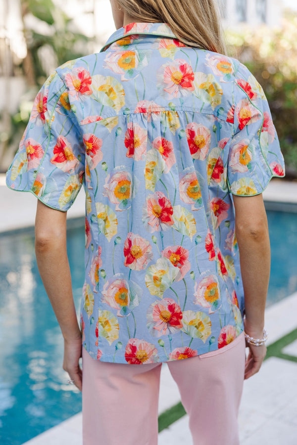 Soft And Simple Light Blue Floral Blouse