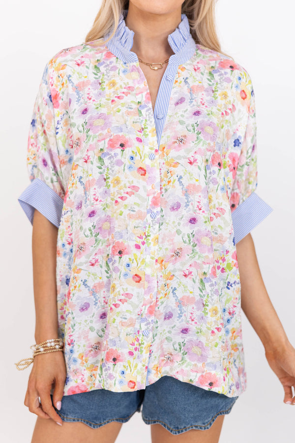 Feel Good All Day Blue Floral Blouse