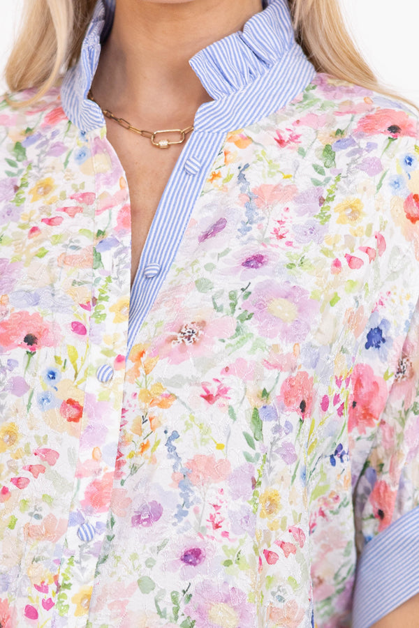 Feel Good All Day Blue Floral Blouse