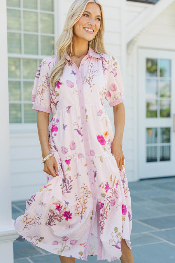The Everyday Go-To Blush Floral Midi Dress