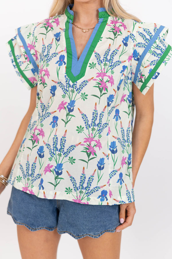 Effortlessly Easy Cream Ditsy Floral Blouse