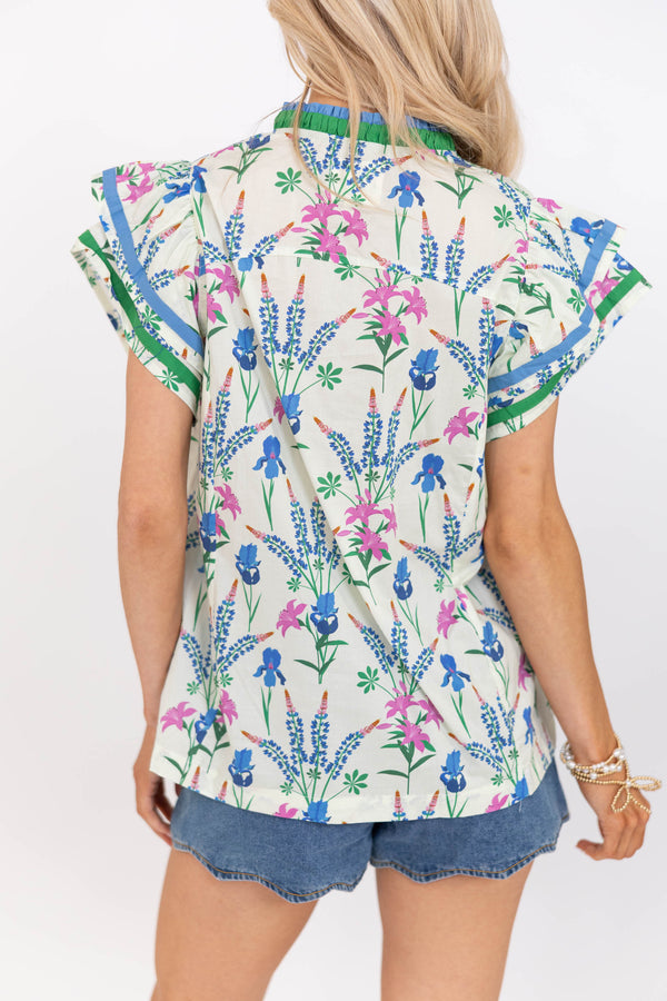 Effortlessly Easy Cream Ditsy Floral Blouse