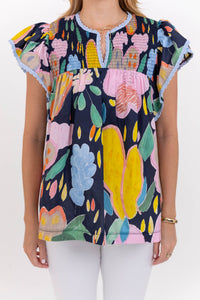 Simple Wins Navy Abstract Blouse