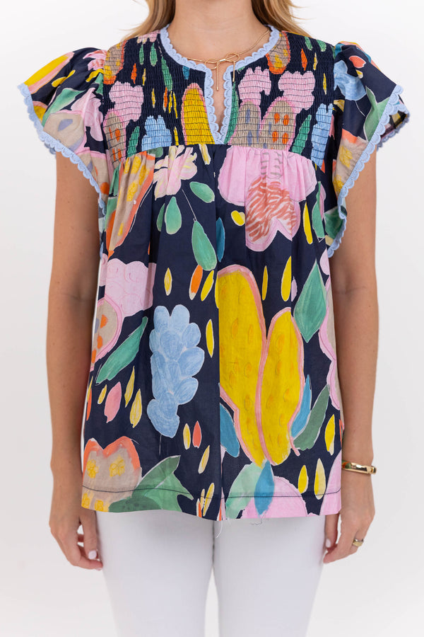 Simple Wins Navy Abstract Blouse