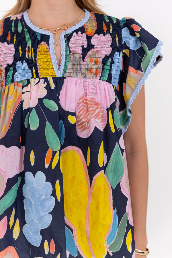 Simple Wins Navy Abstract Blouse