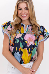 Simple Wins Navy Abstract Blouse