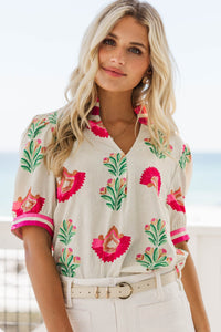 Feels Right Cream Abstract Blouse
