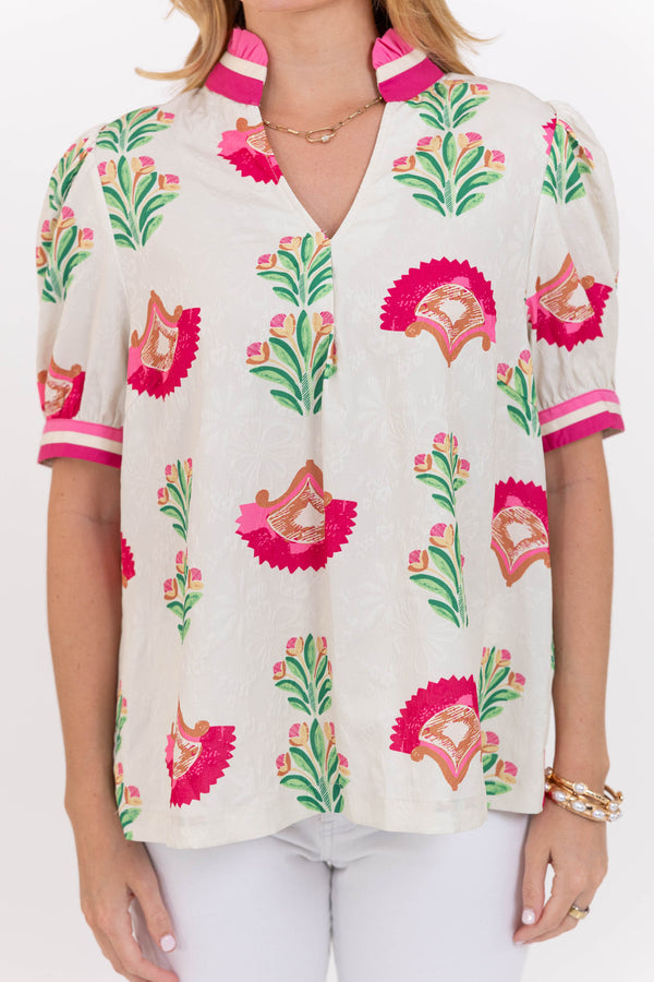 Feels Right Cream Abstract Blouse