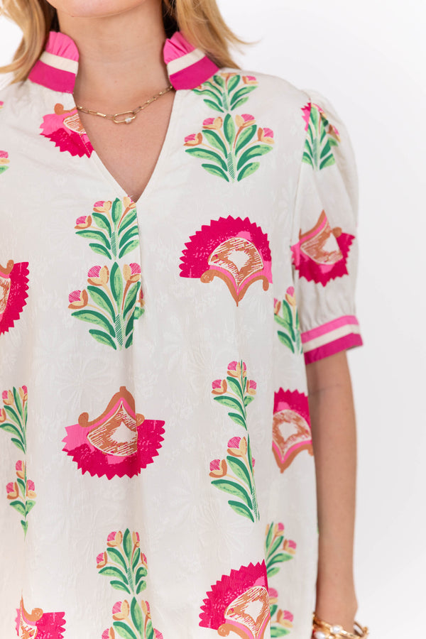 Feels Right Cream Abstract Blouse