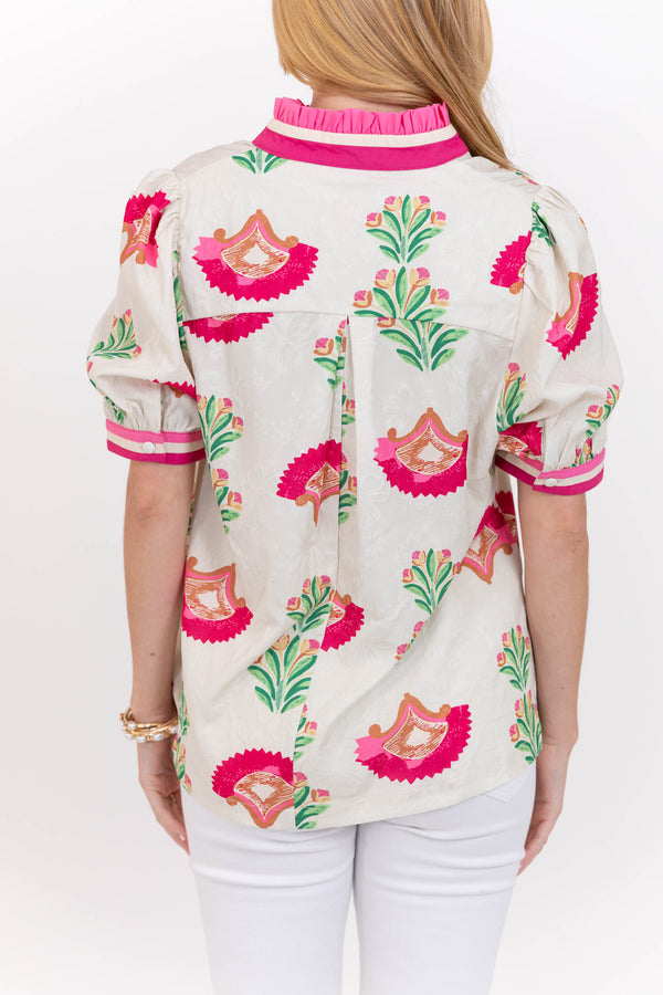 Feels Right Cream Abstract Blouse
