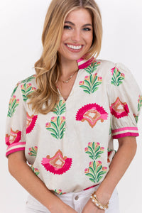 Feels Right Cream Abstract Blouse