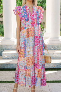 Casually Refined Pink Mixed Print Midi Dress