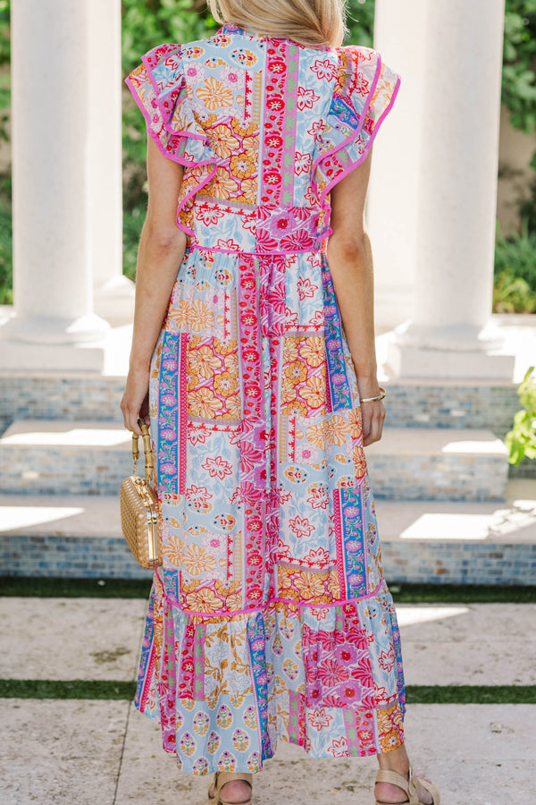 Casually Refined Pink Mixed Print Midi Dress
