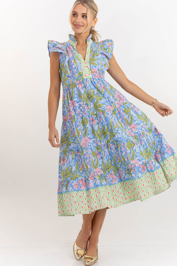 Easy With Intention Blue Floral Midi Dress