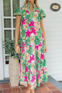A No-Brainer Green Floral Midi Dress