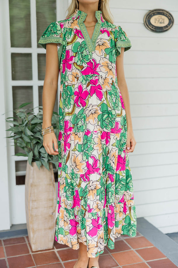 A No-Brainer Green Floral Midi Dress