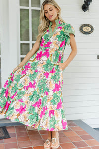 A No-Brainer Green Floral Midi Dress
