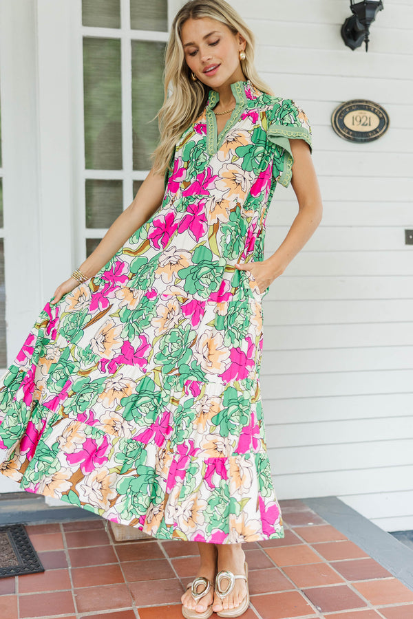 A No-Brainer Green Floral Midi Dress