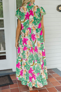 A No-Brainer Green Floral Midi Dress