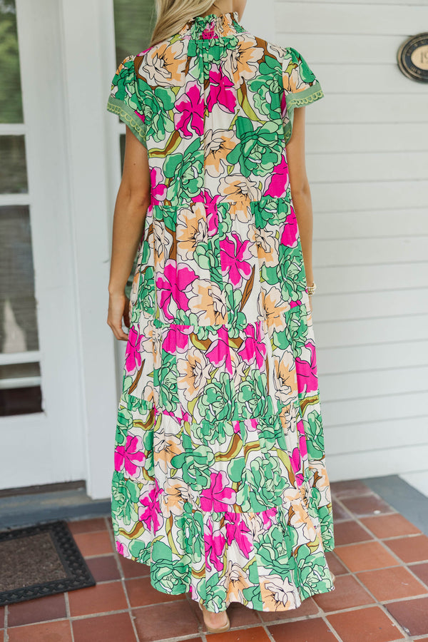 A No-Brainer Green Floral Midi Dress