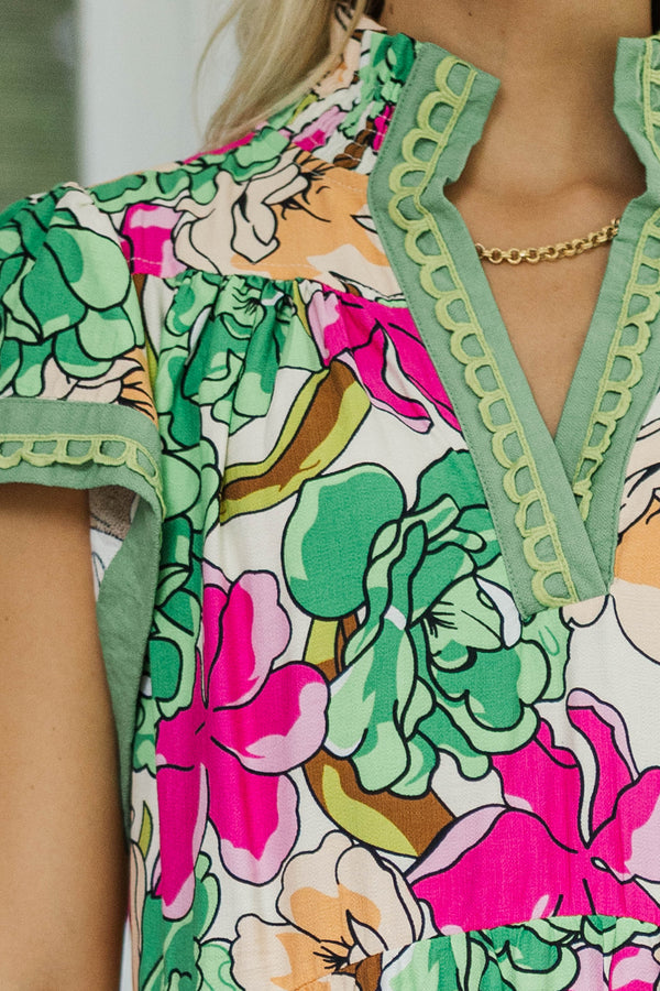A No-Brainer Green Floral Midi Dress