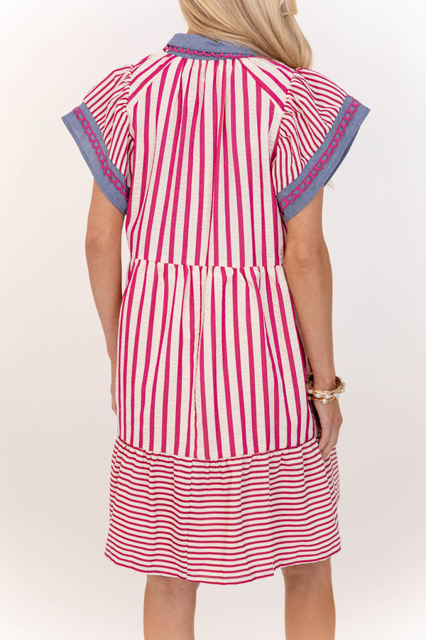 Relaxed And Reliable Pink Striped Dress